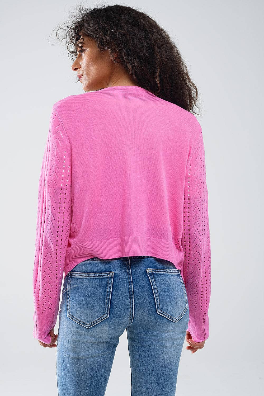 Q2 Pink Cardigan with Argyle Print and Tie Closing