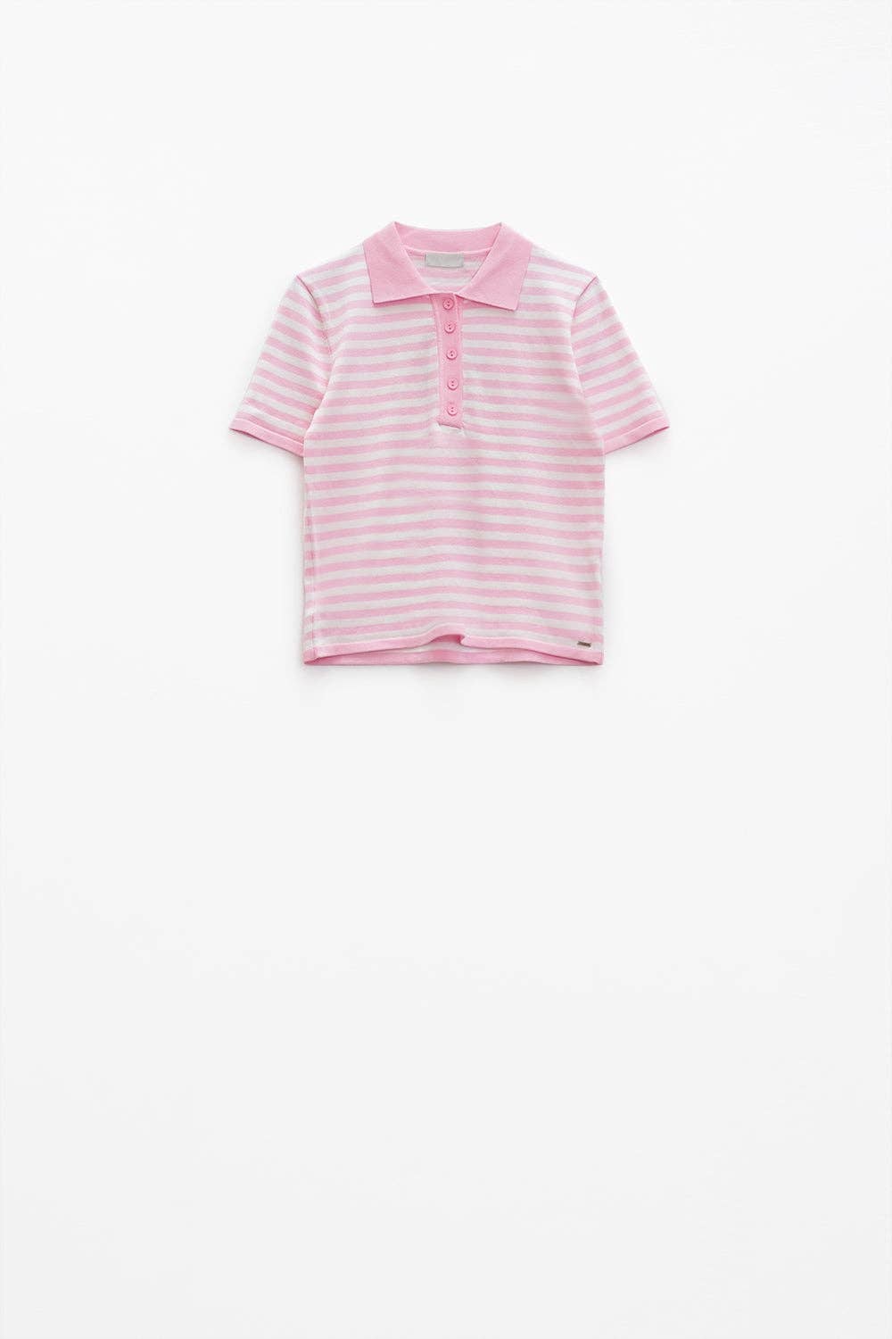 Q2 White short sleeves polo shirt with light pink stripes and f