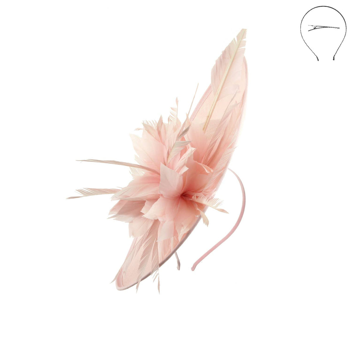 Sophia Flower & Feather Woven Disc Fascinator w/ Headband & Clip