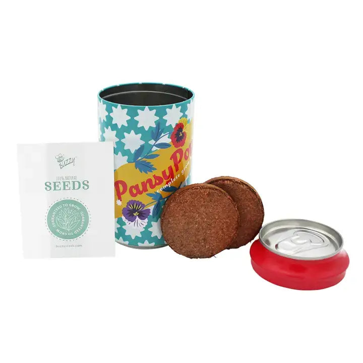Buzzy Seeds Pansy Grow Kit | Soda Can Planter | Indoor Gardening Kit