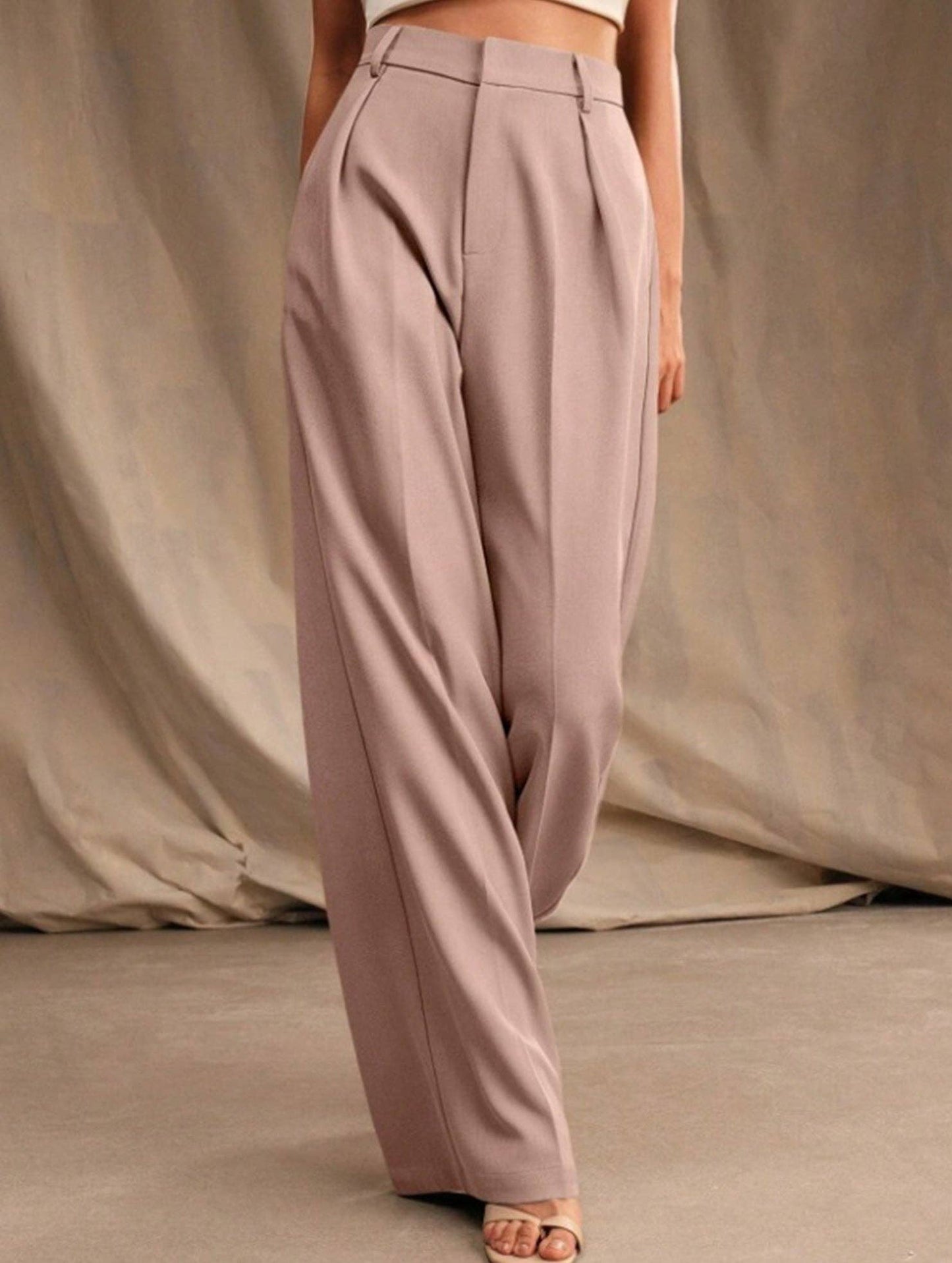 Lovene Casual loose high waist drape wide leg pants