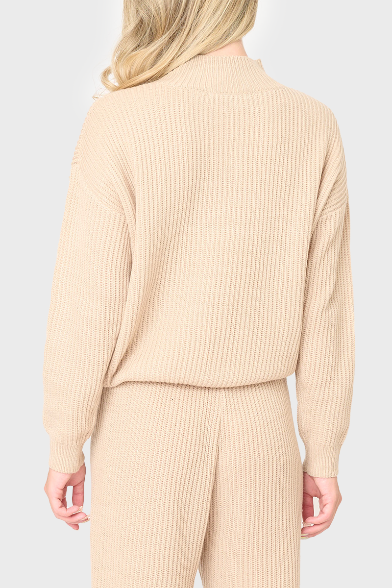 GIGI Funnel Neck Long Sleeve Cozy Ribbed Sweater