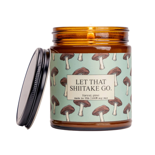 Moonlight Let That Shiitake Go - Funny Glass 9oz Pine Scented Candles