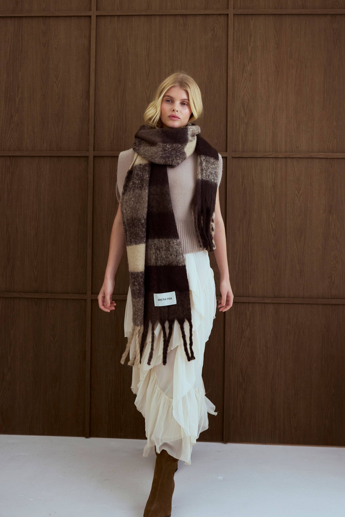 Arctic Fox The Reykjavik Scarf - 100% Recycled - Brown Check -