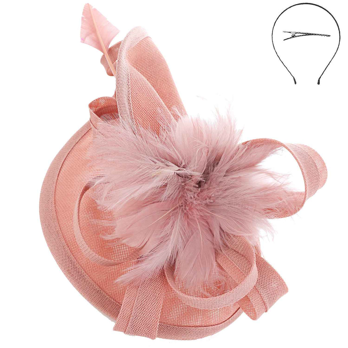 Sophia Fabric Mesh Feather Loop Fascinator