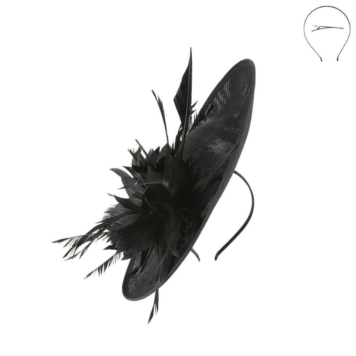 Sophia Flower & Feather Woven Disc Fascinator w/ Headband & Clip