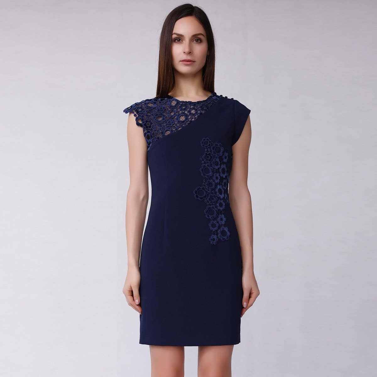 Smart Fitted dress with velvet lace chiffon