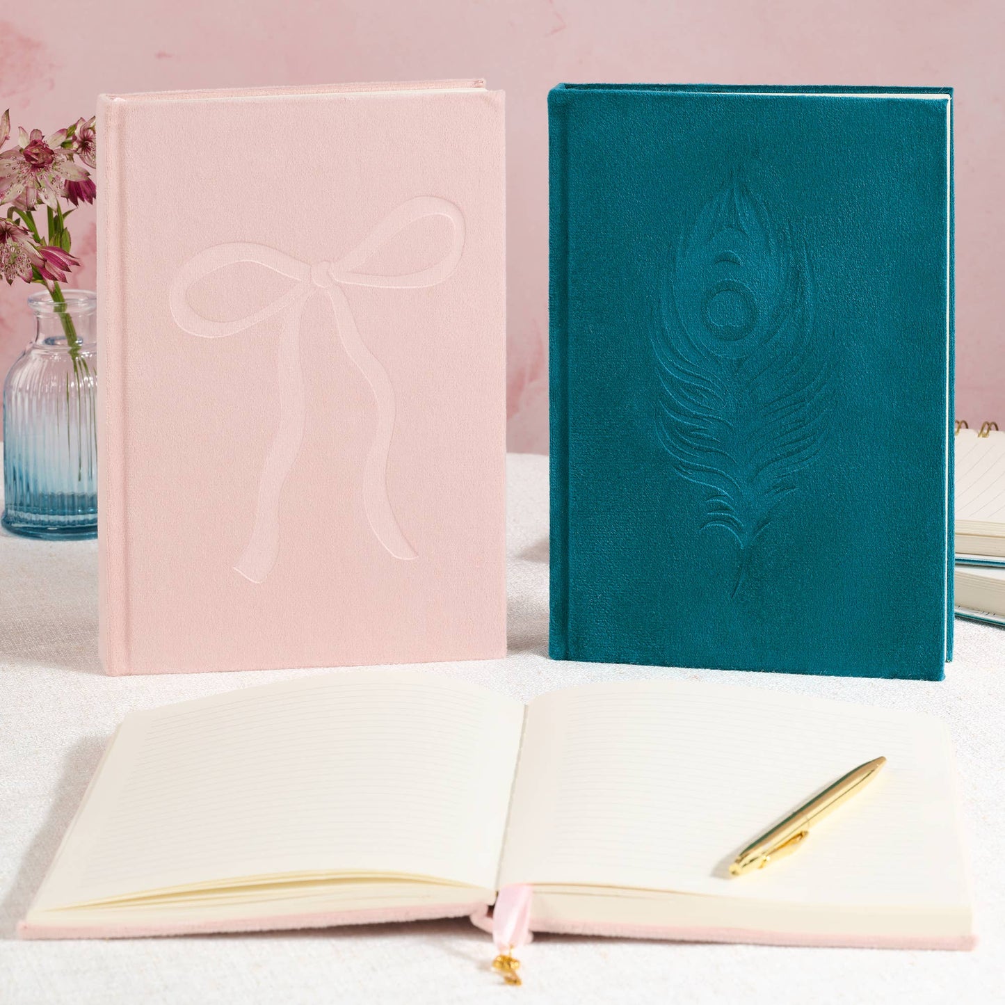 Studio Oh! Peacock Blue Feather Olivia Velvet A5 Journal