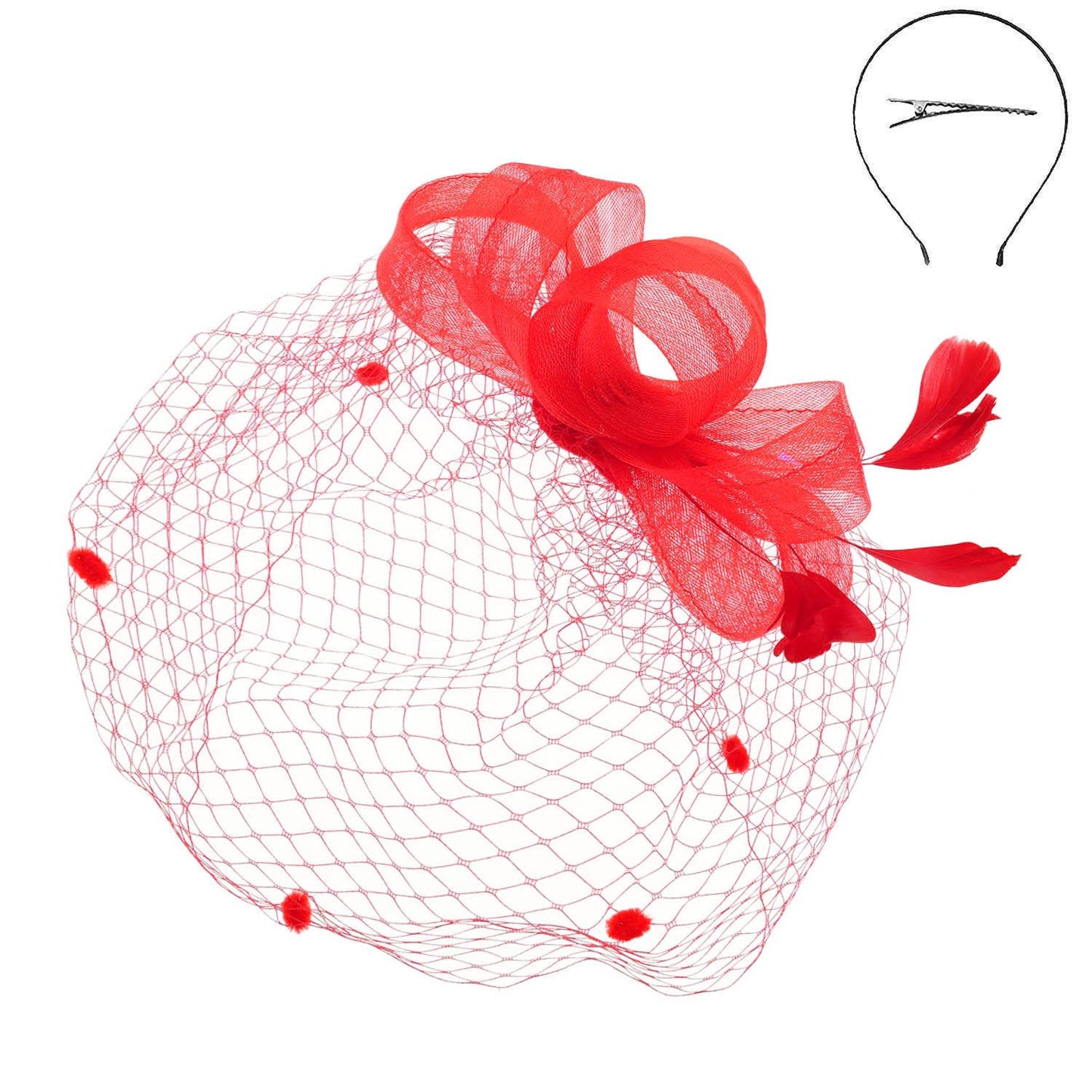 Sophia Fashion Fascinator with Mesh and Feather Clip