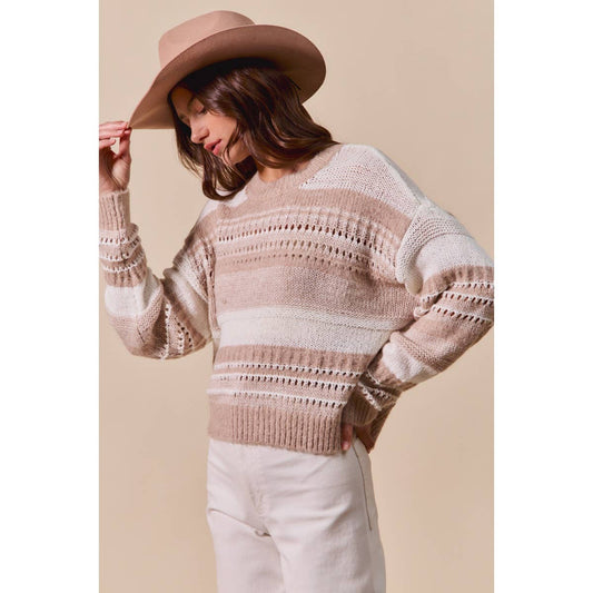 So Me VARIEGATED STRIPE TEXTURED LOOSE FIT SWEATER TOP