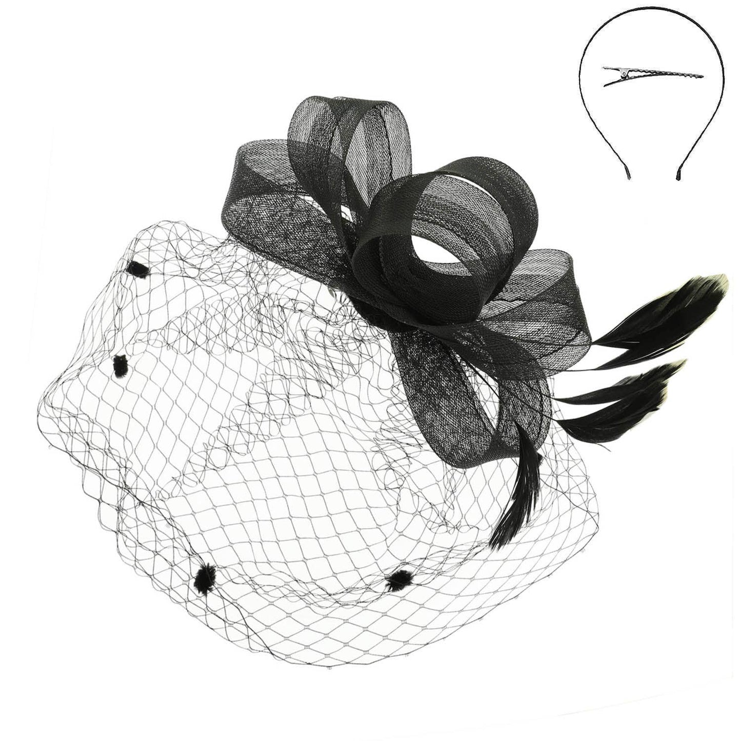 Sophia Fashion Fascinator with Mesh and Feather Clip