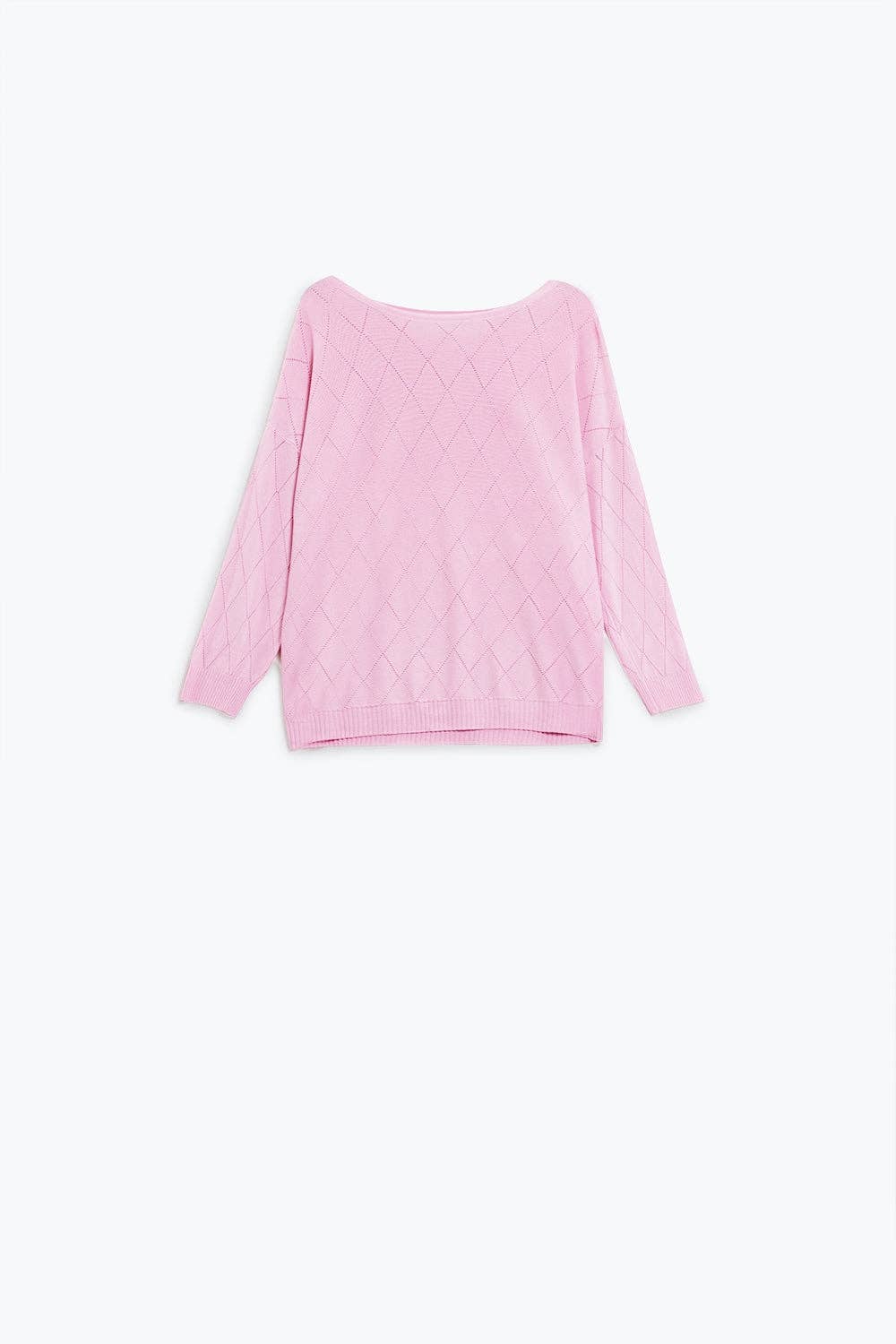 Q2 Light Pink Sweater In Argyle Print With Boat Neck