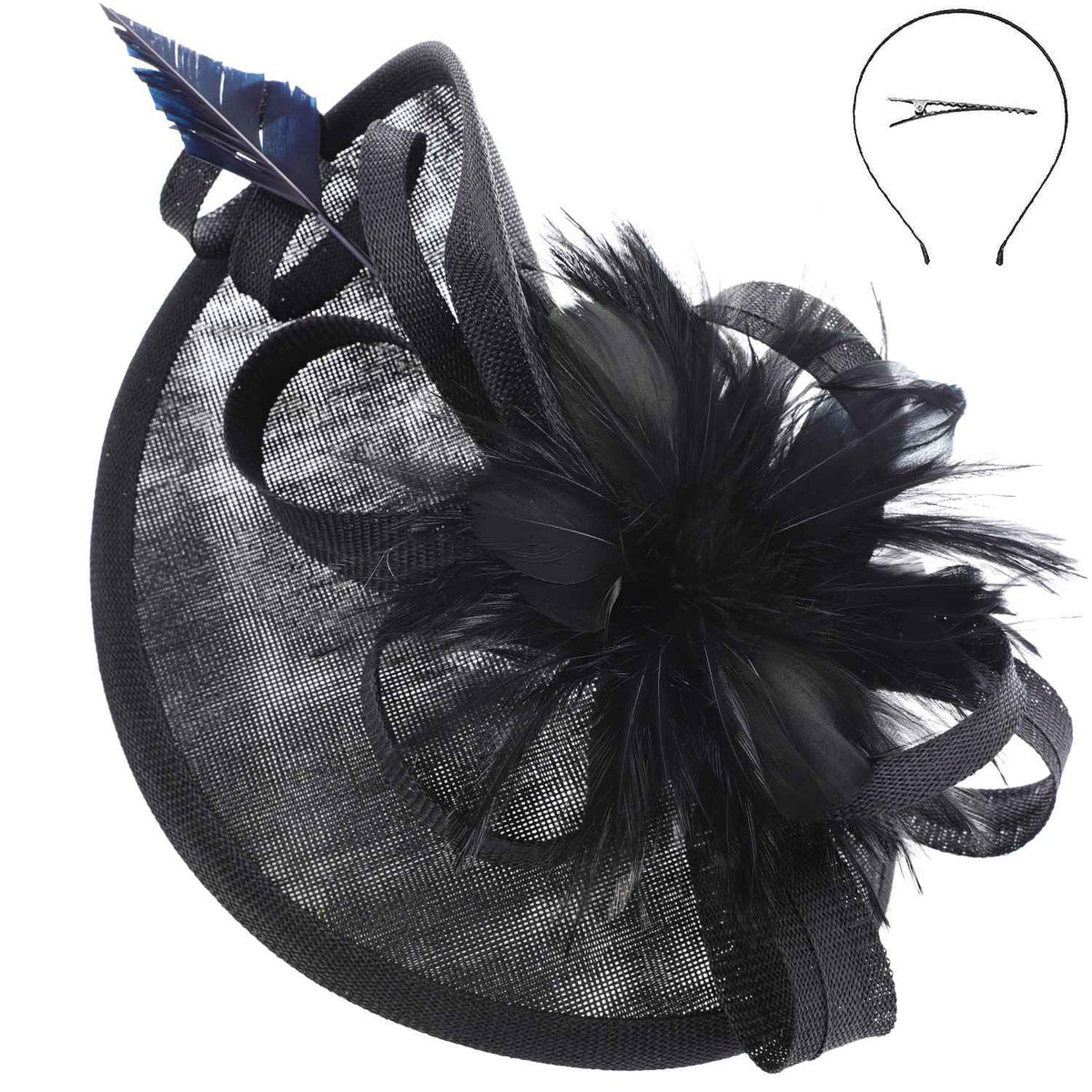 Sophia Fabric Mesh Feather Loop Fascinator