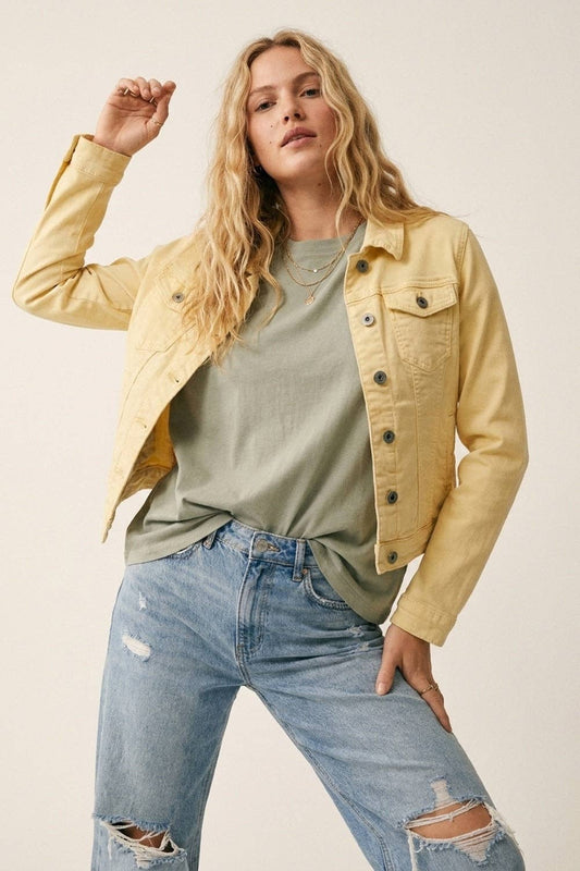 Q2 Butter Yellow Denim Jacket with Button-Front
