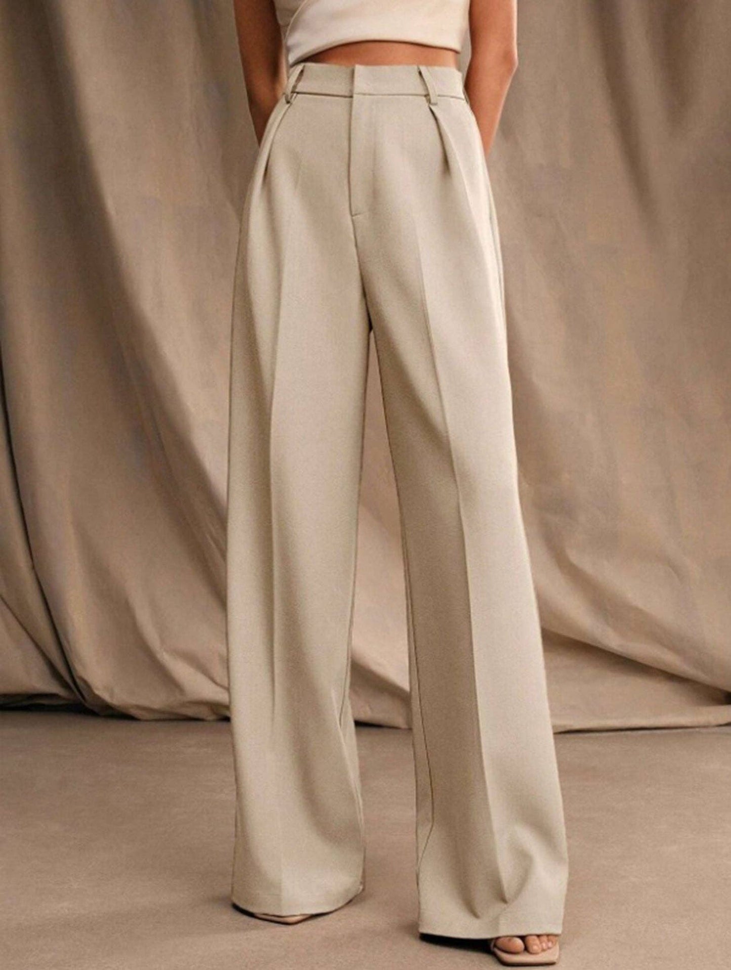 Lovene Casual loose high waist drape wide leg pants