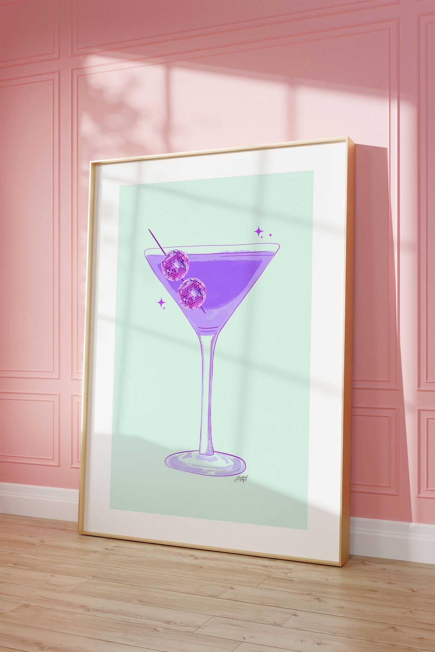 Lindsey Kay Disco Ball Martini Illustration - Framed Art Print