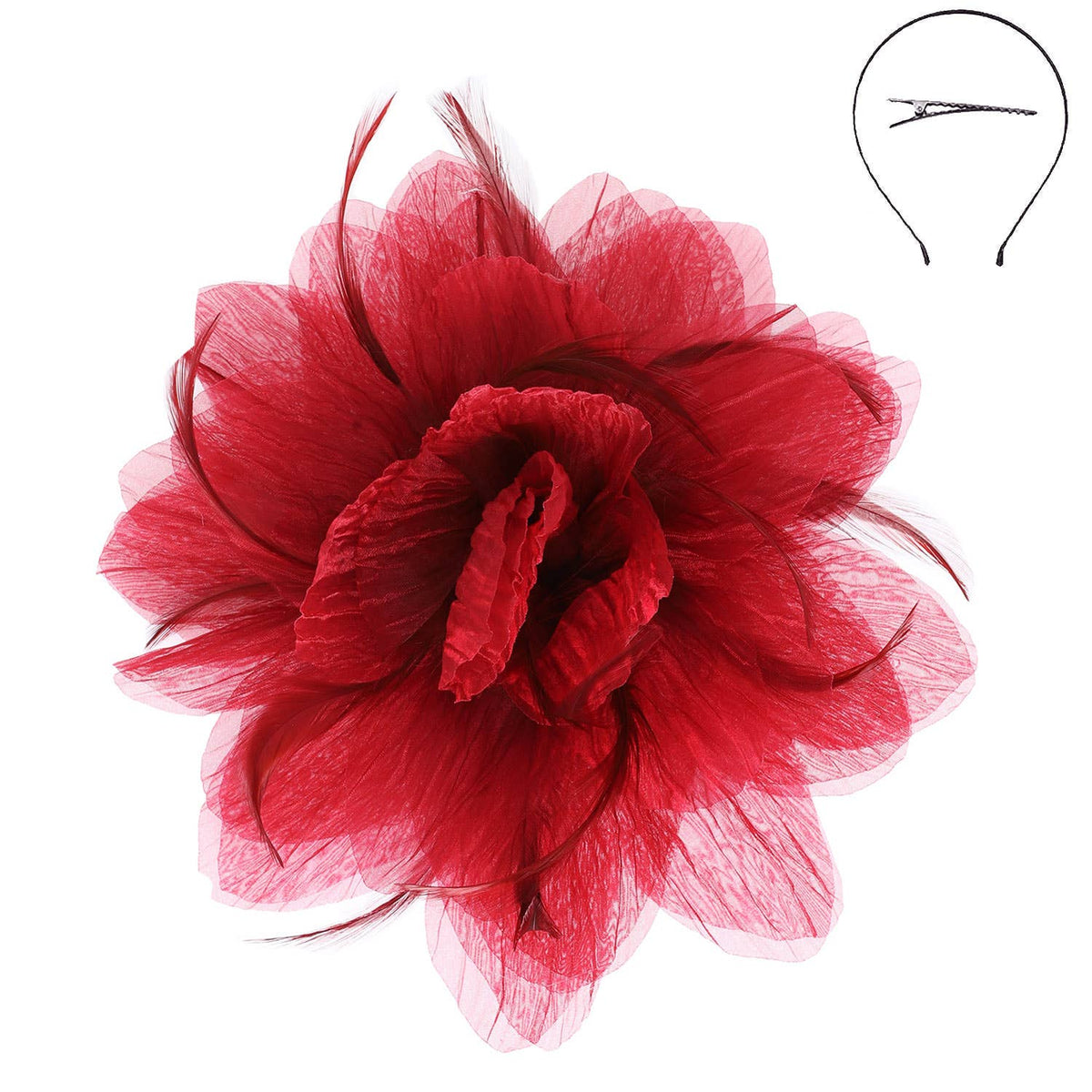 Sophia Feather Flower Fascinator With Headband And Clip