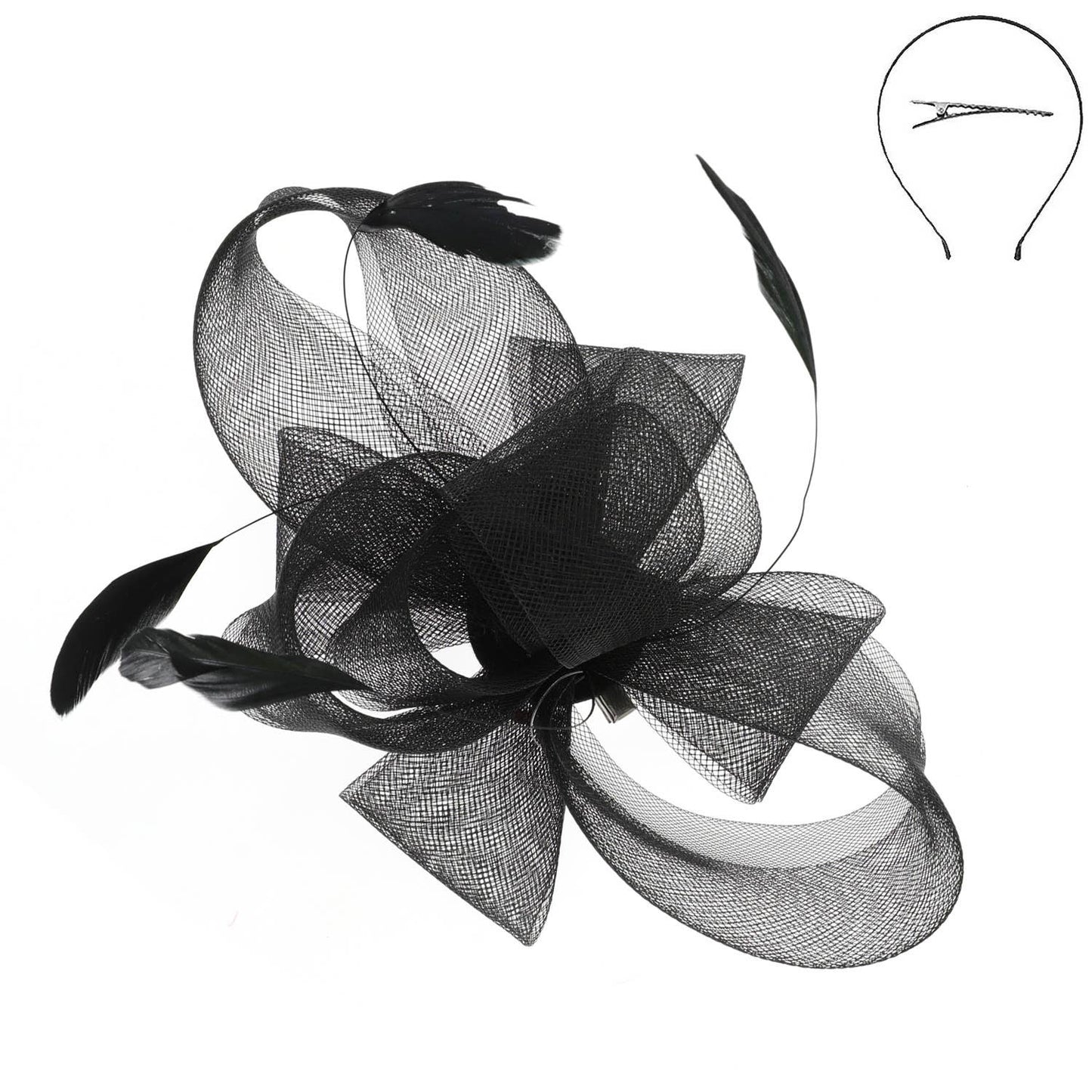 Sophia Large Organza Bow w/ Feathers Fascinator Headband