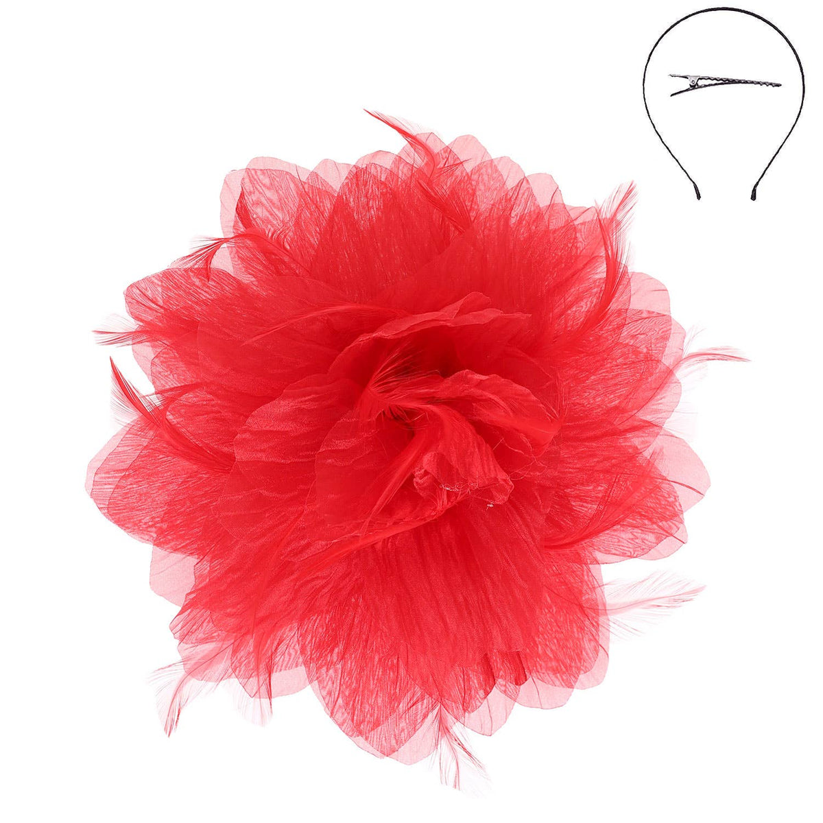 Sophia Feather Flower Fascinator With Headband And Clip