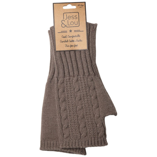 Jess & Lou Cappuccino Cosy Cable Knit Fingerless Gloves GL1312