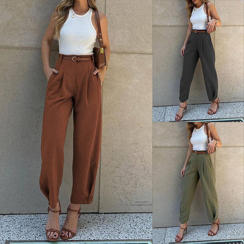 MoodGold Women's High Waist taper leg Trousers cropped