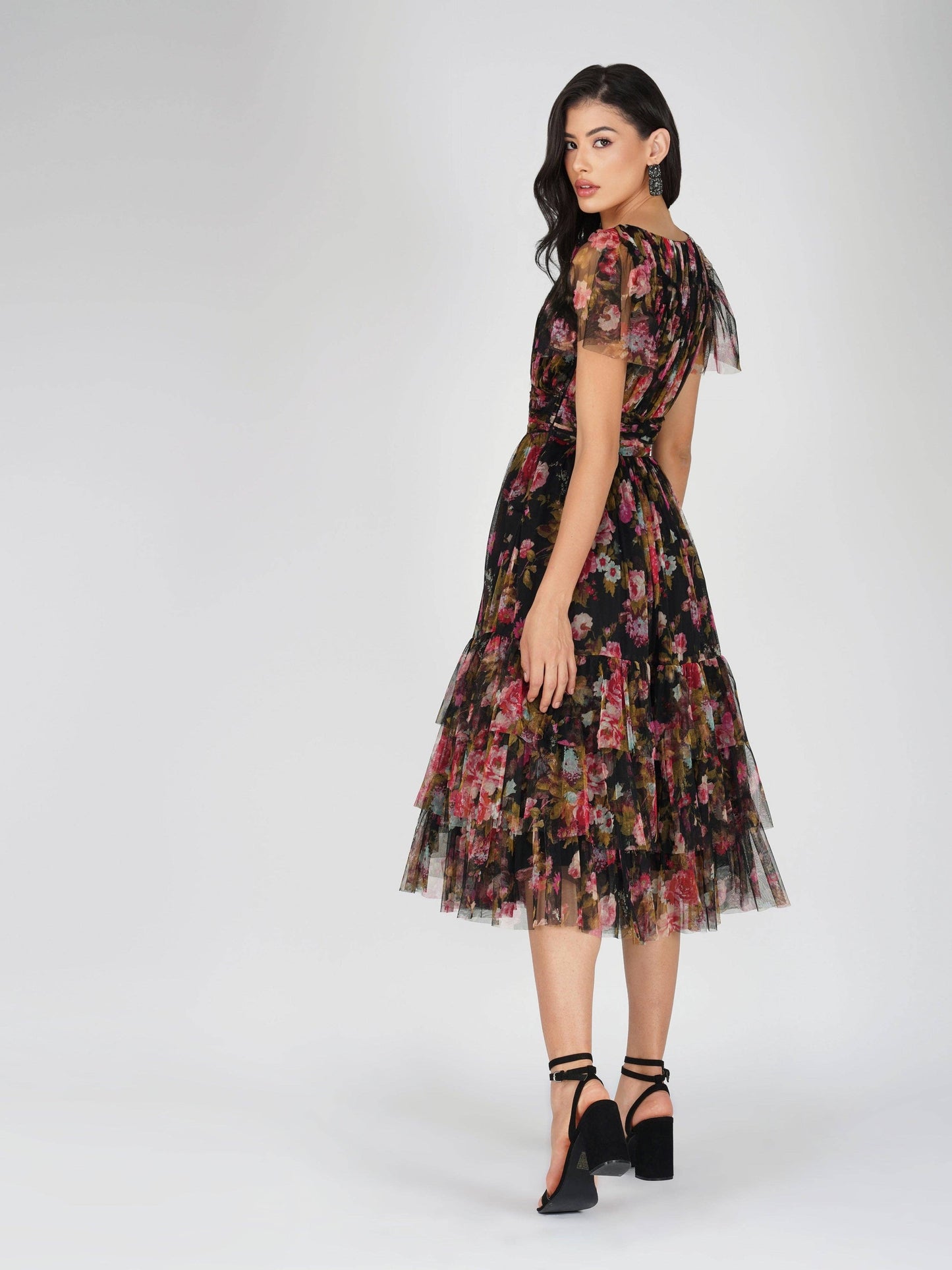 Lace & Beads Madison Black Floral Tulle Midi Dress