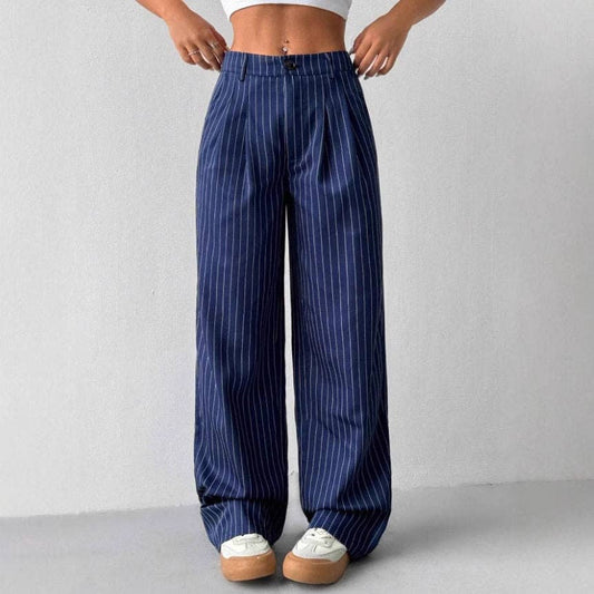 Blue Striped Wide Leg Pants For Casual And Commute Wear