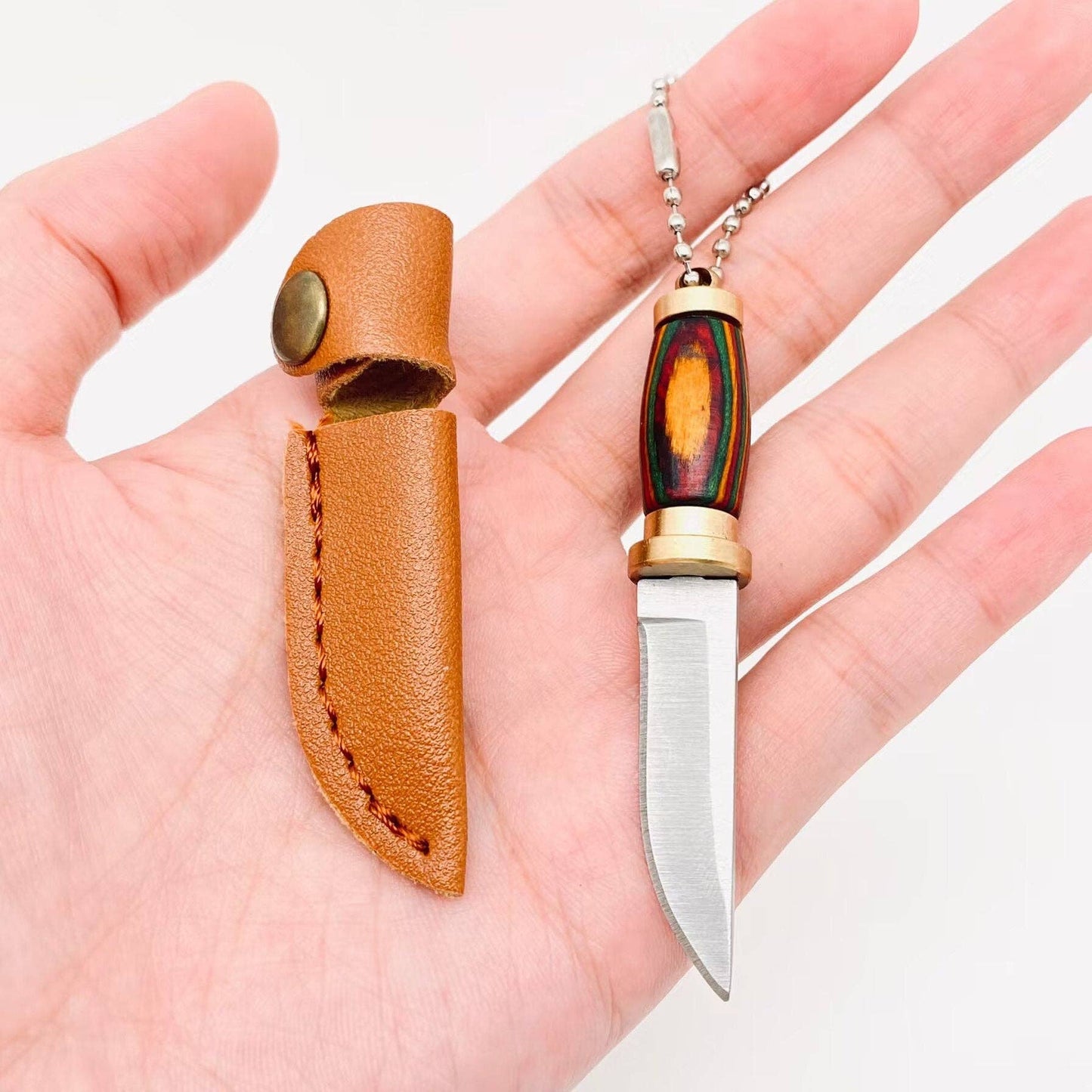 Colored Wood Handle Portable Mini Knife with Protective Cove