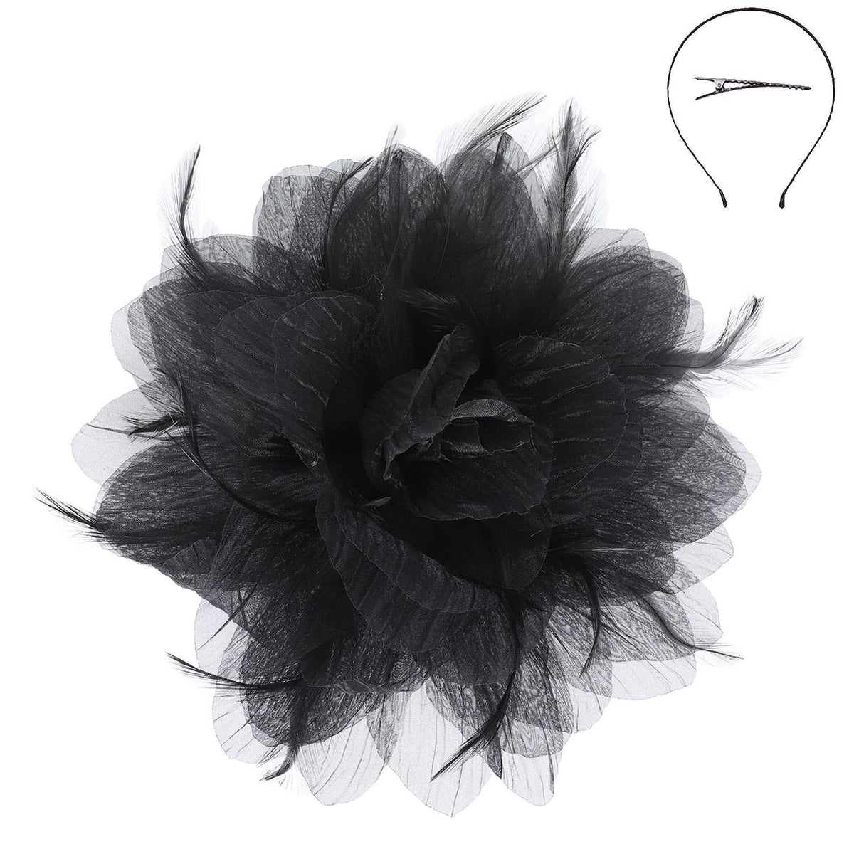 Sophia Feather Flower Fascinator With Headband And Clip
