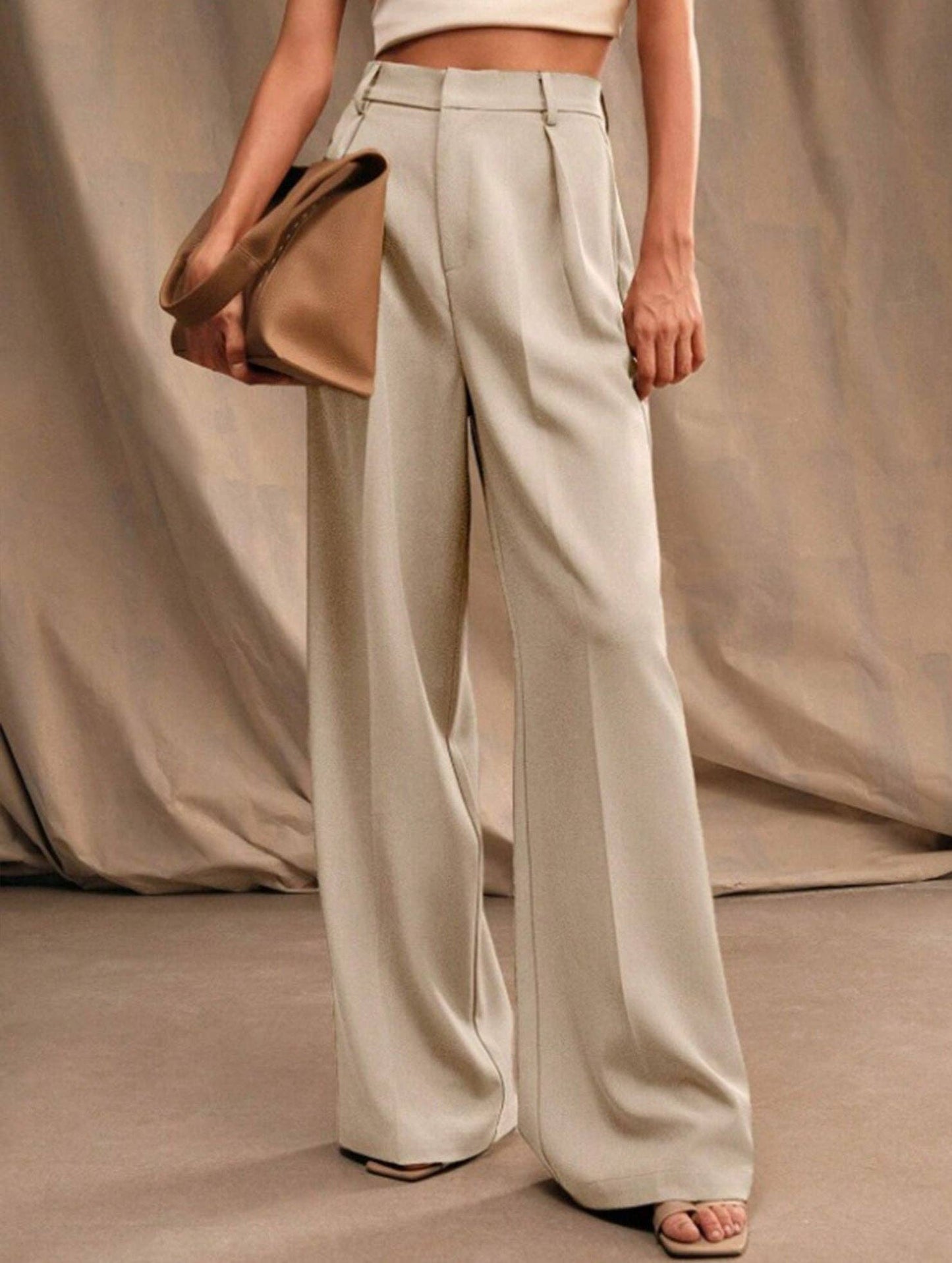 Lovene Casual loose high waist drape wide leg pants