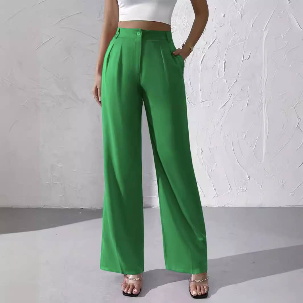 Doublju Elegant solid color dangling wide-leg suit pants