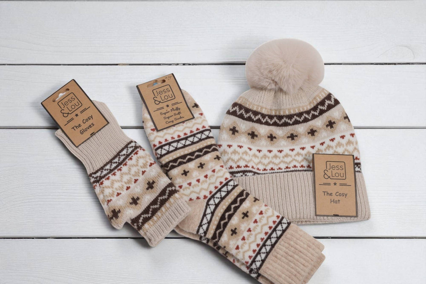 Jess & Lou Beige Nordic Fingerless Glove/Wrist Warmer GL287
