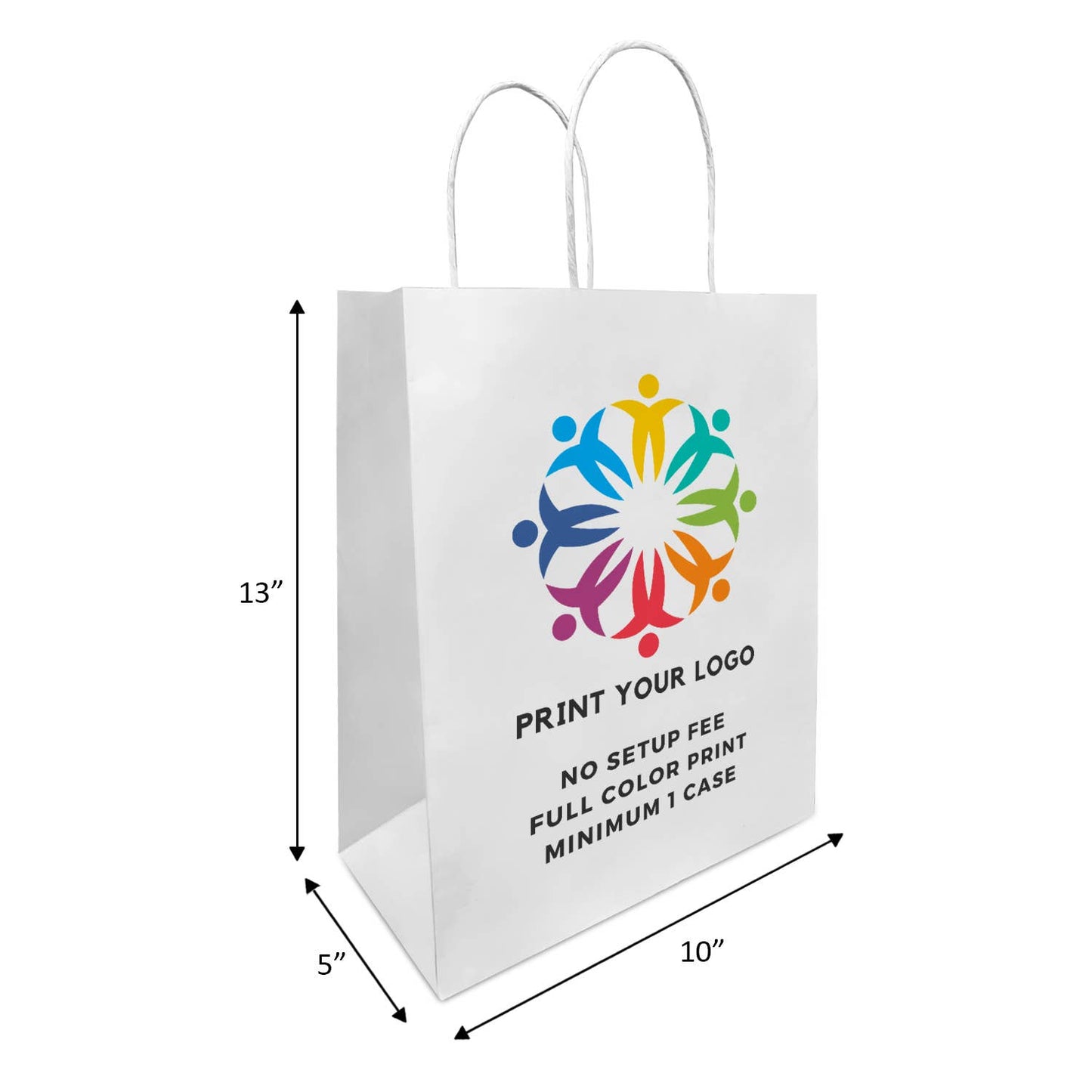 Custom Print Debbie 10x5x13 White Paper Handle Bags