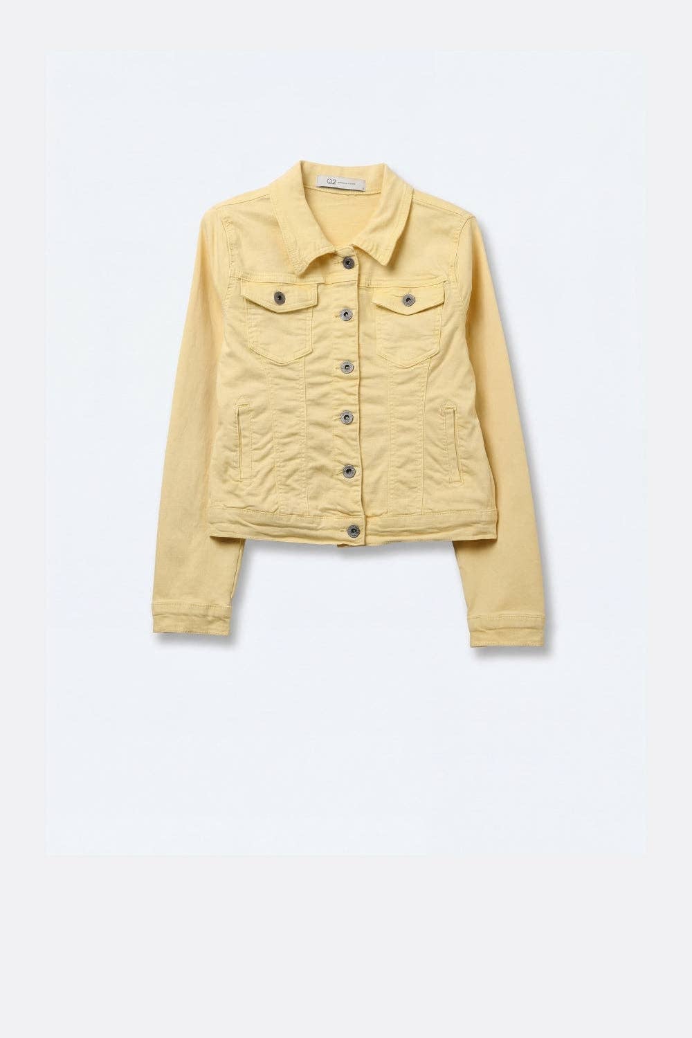 Q2 Butter Yellow Denim Jacket with Button-Front