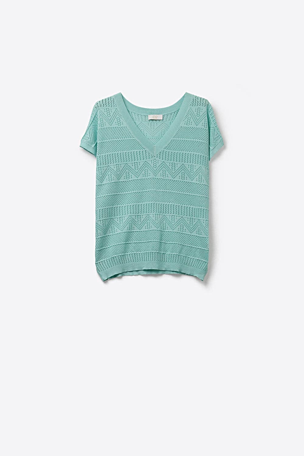 Q2 Light Blue Knit V-Neck Short Sleeve Sweater