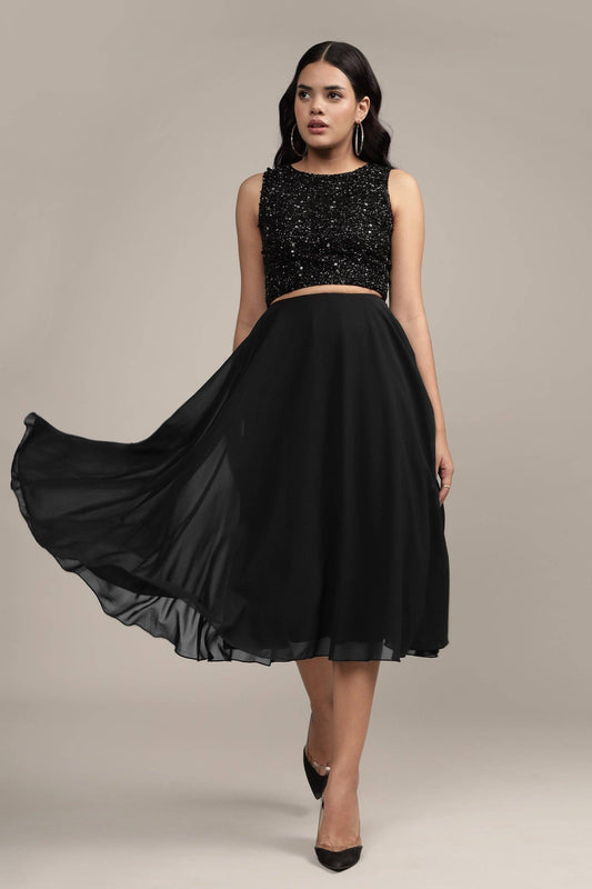 Lace & Beads Skye Midi Skirt in Black