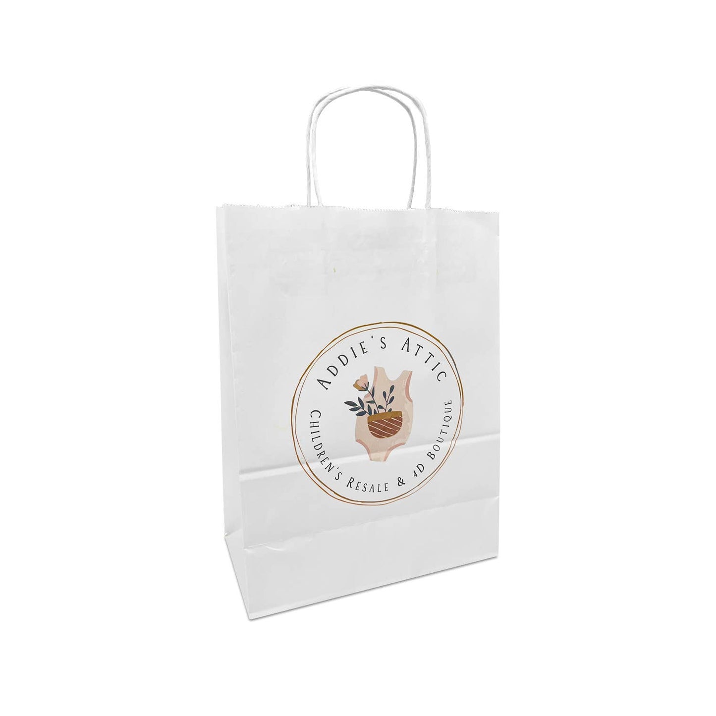 Custom Print Gem 5.3x3.5x8.5 inches White Paper Bags