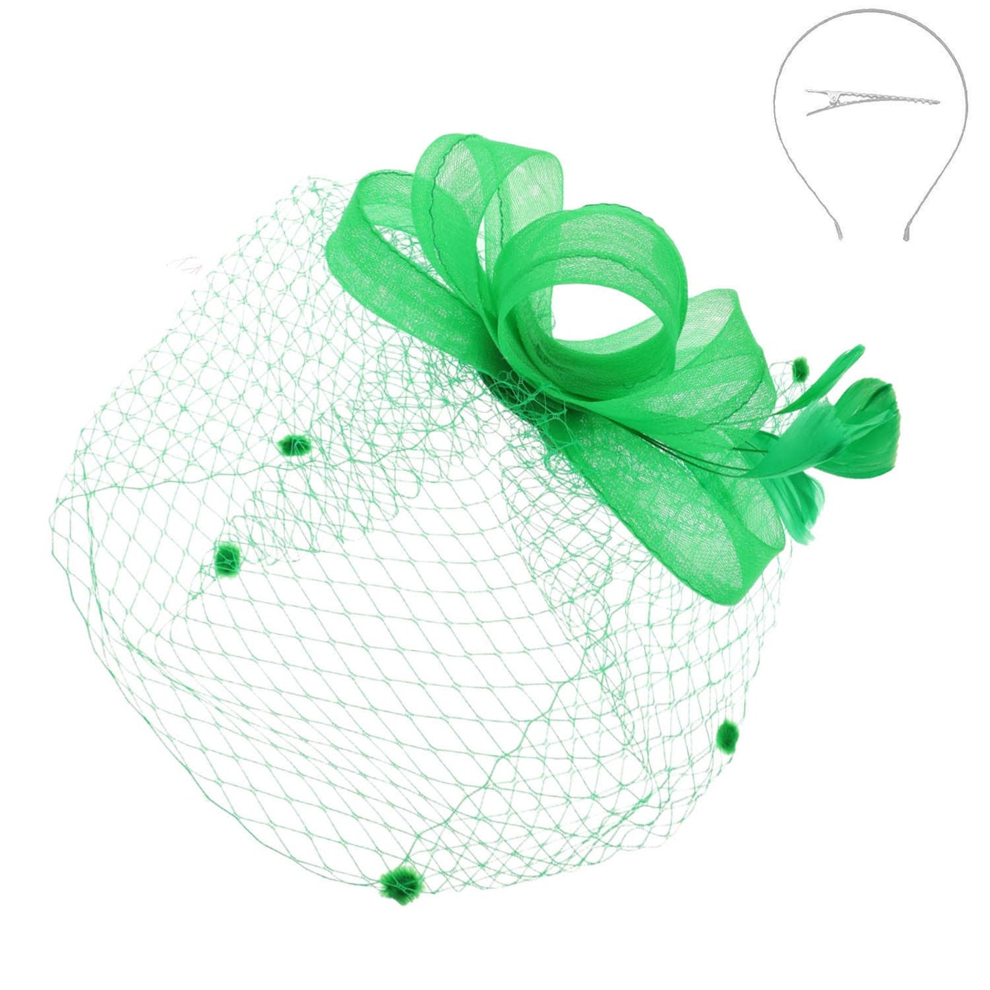 Sophia Fashion Fascinator with Mesh and Feather Clip