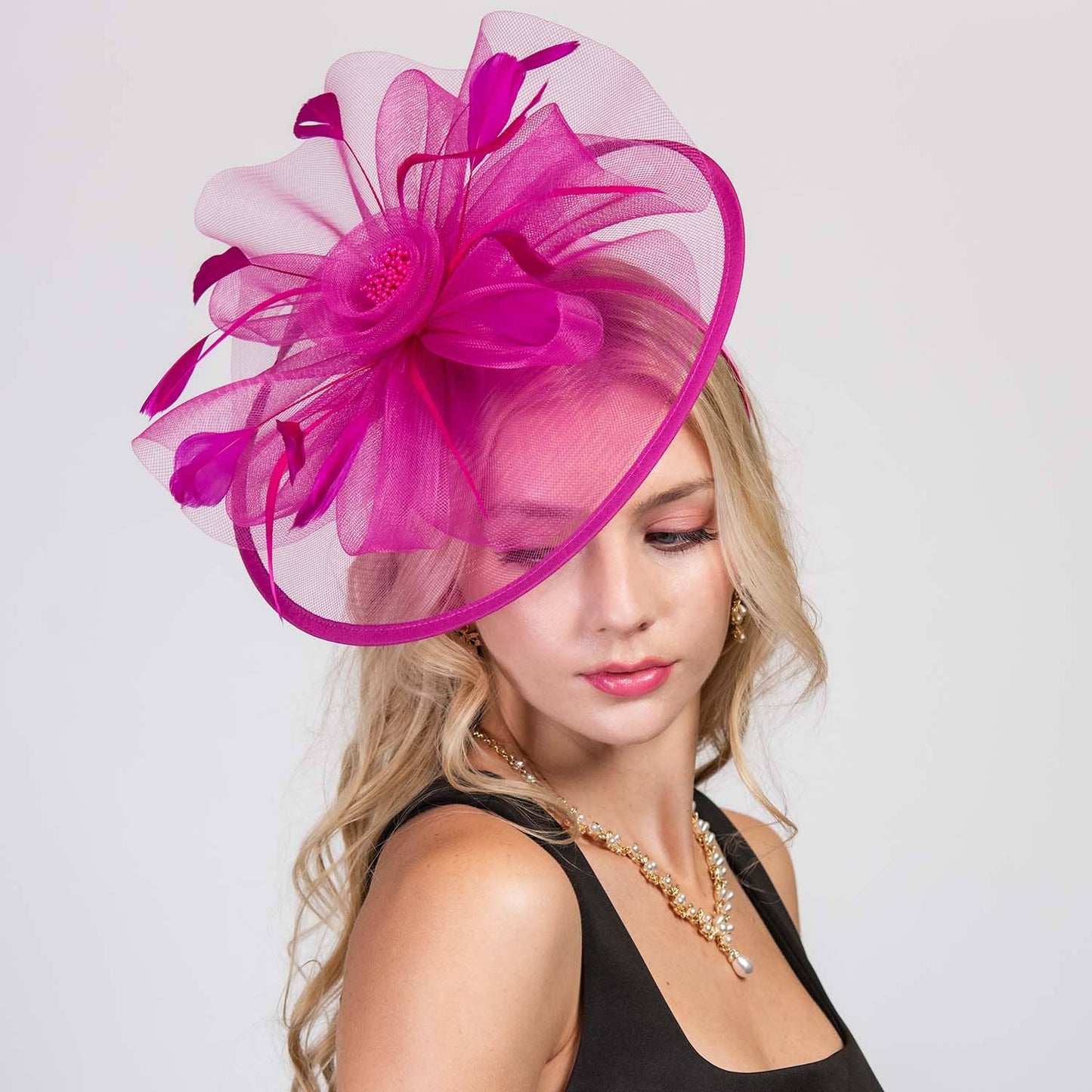 Sophia Floral Organza Mesh Ribbon Fascinator blue