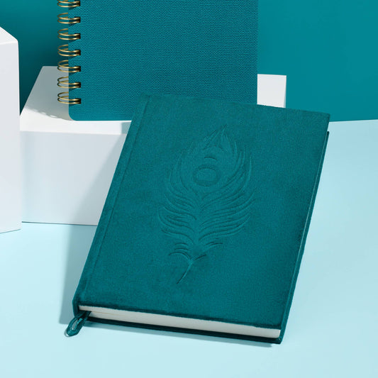 Studio Oh! Peacock Blue Feather Olivia Velvet A5 Journal