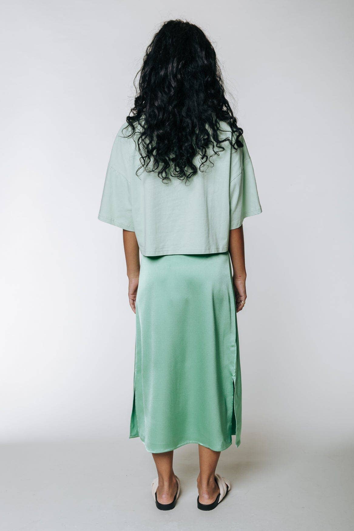 Colourful Rebel Hinte Satin Slit Skirt | Mint