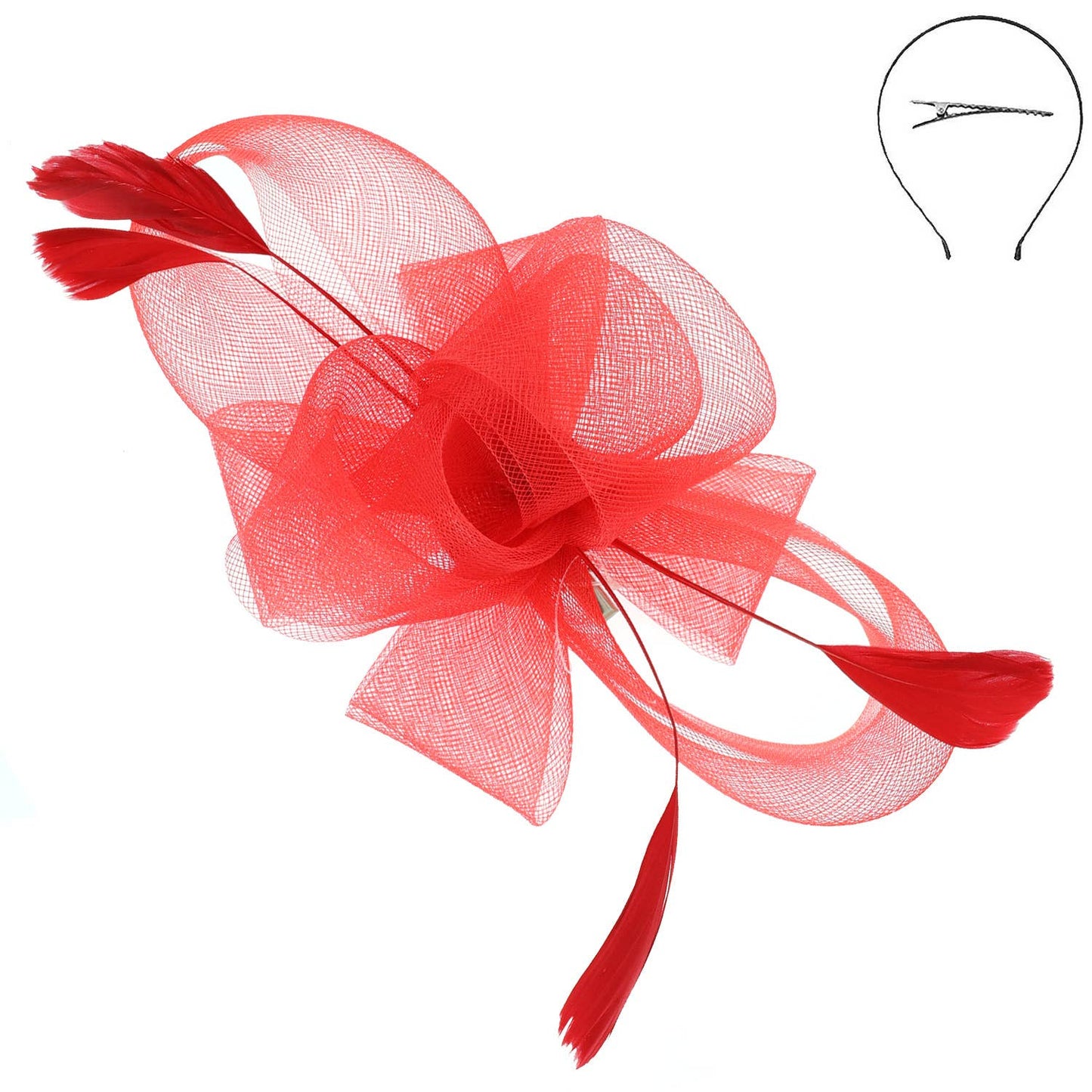 Sophia Large Organza Bow w/ Feathers Fascinator Headband