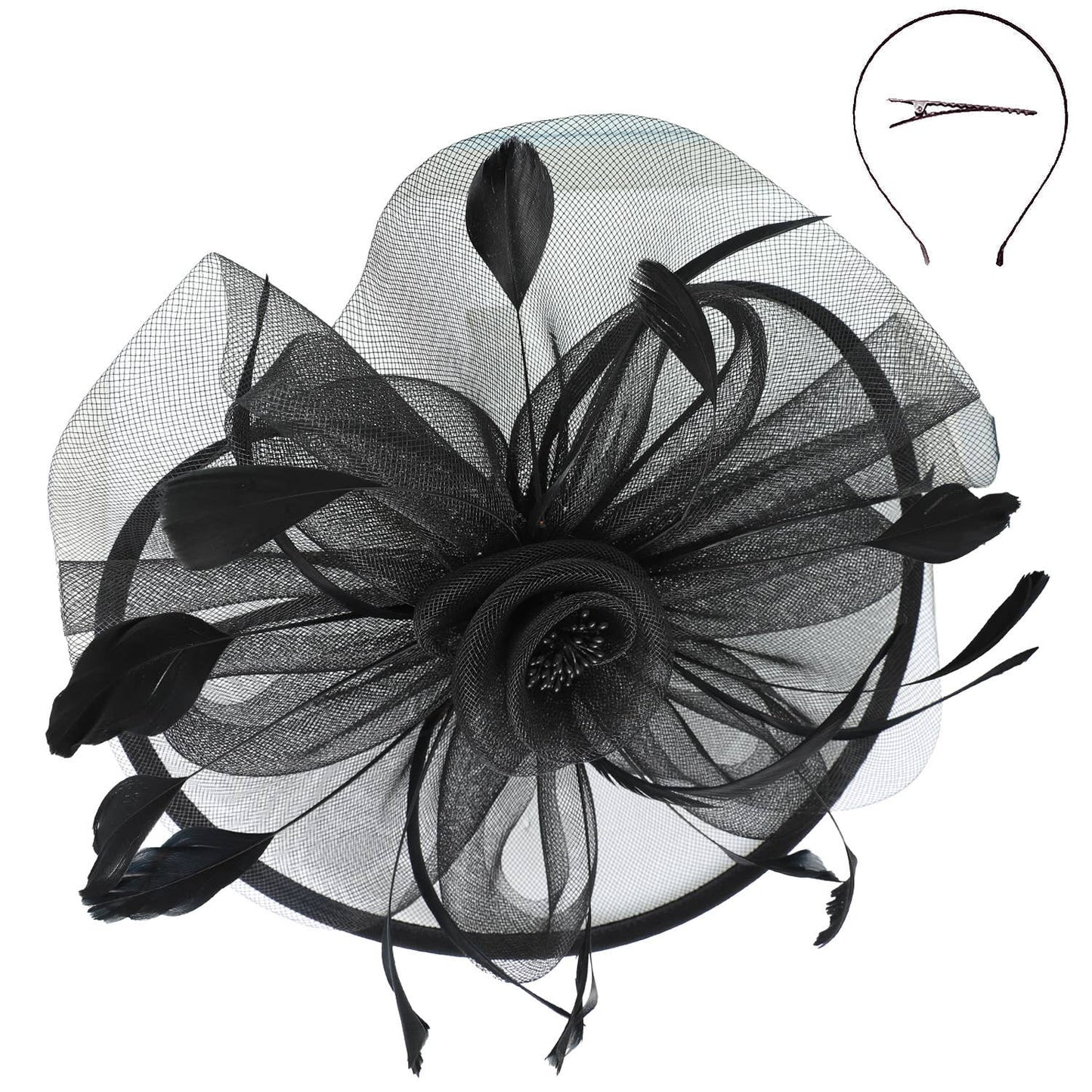 Sophia Floral Organza Mesh Ribbon Fascinator blue