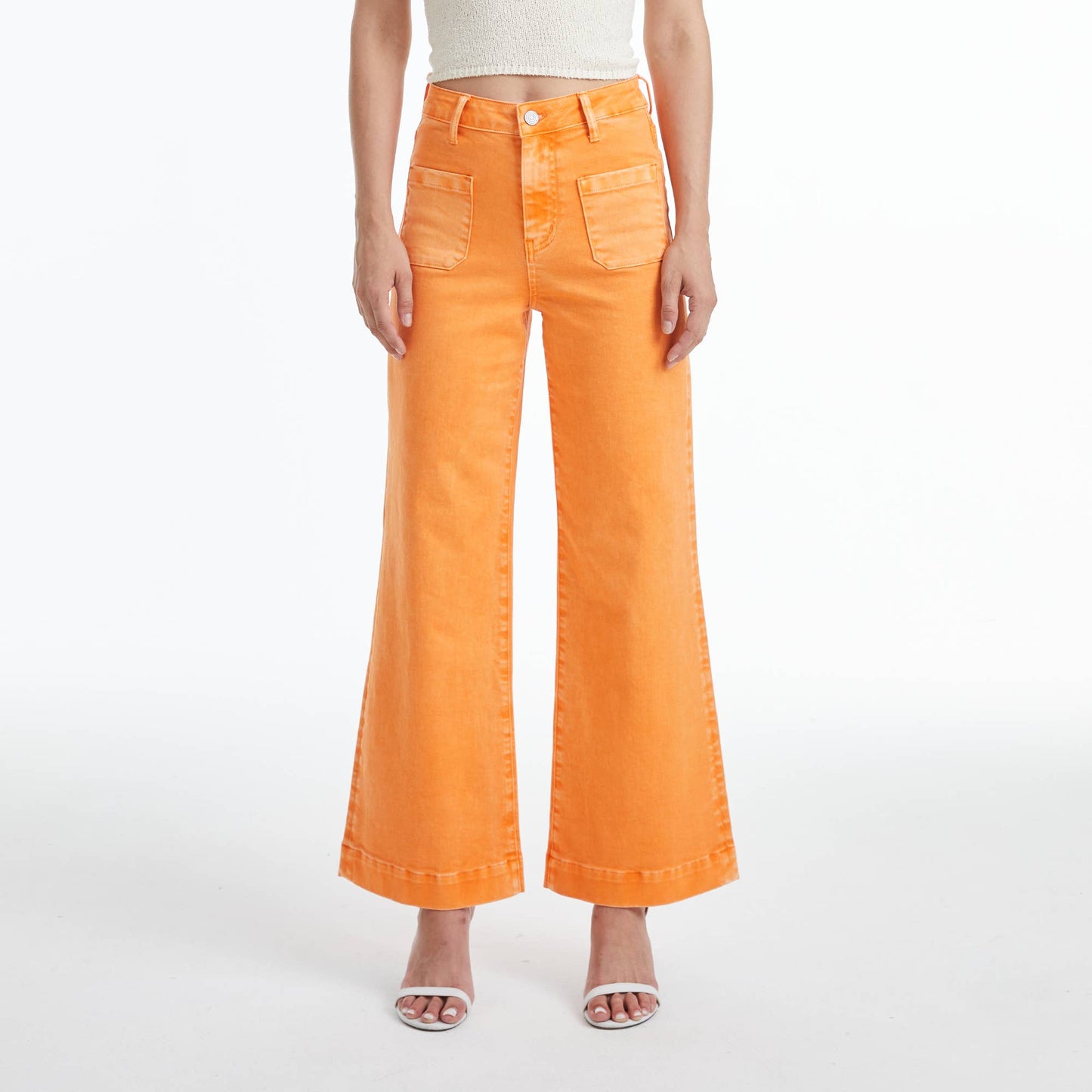 BAYEAS High Rise Raw Hem Wide Leg Orange