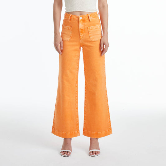 BAYEAS High Rise Raw Hem Wide Leg Orange