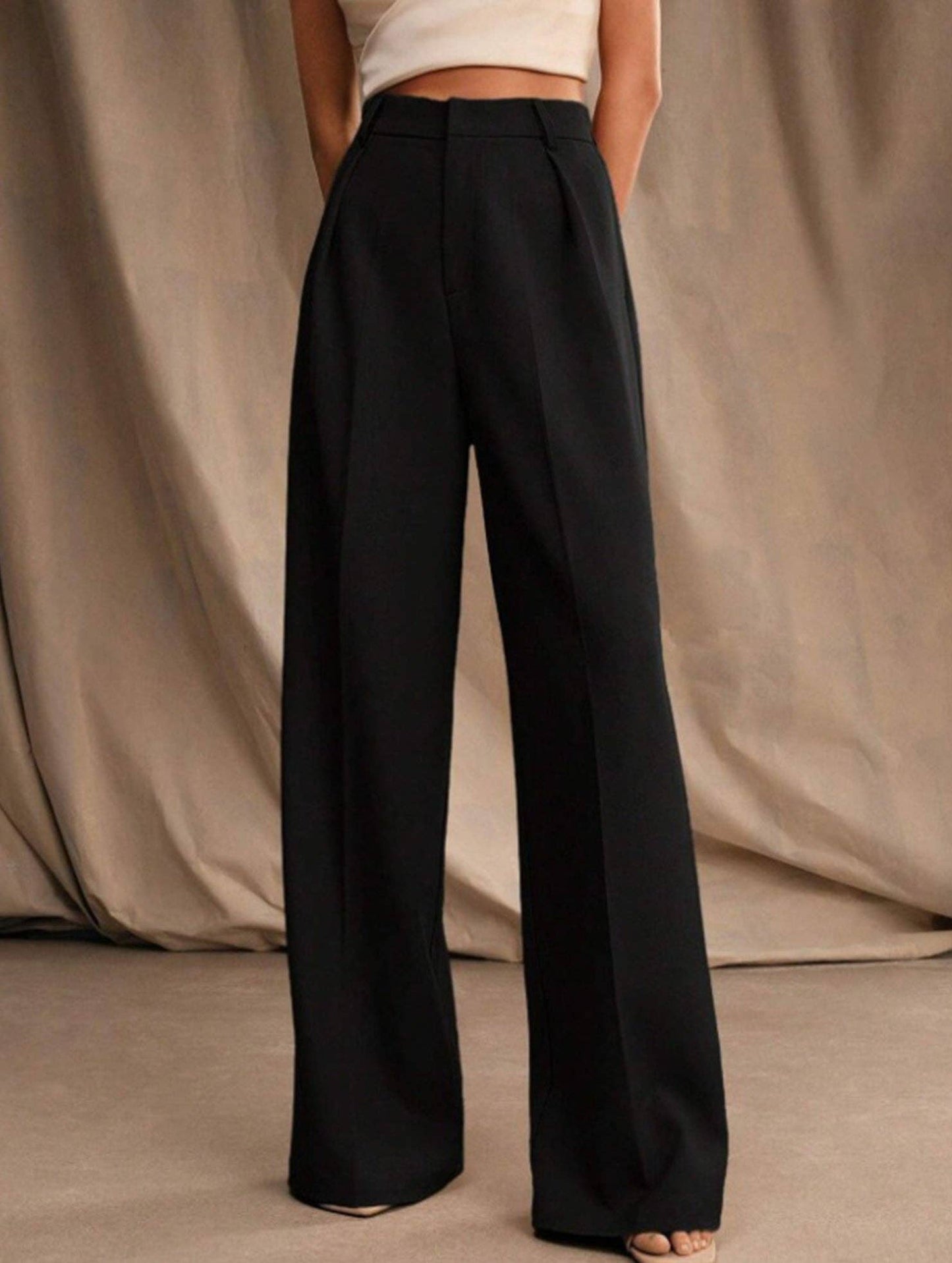 Lovene Casual loose high waist drape wide leg pants