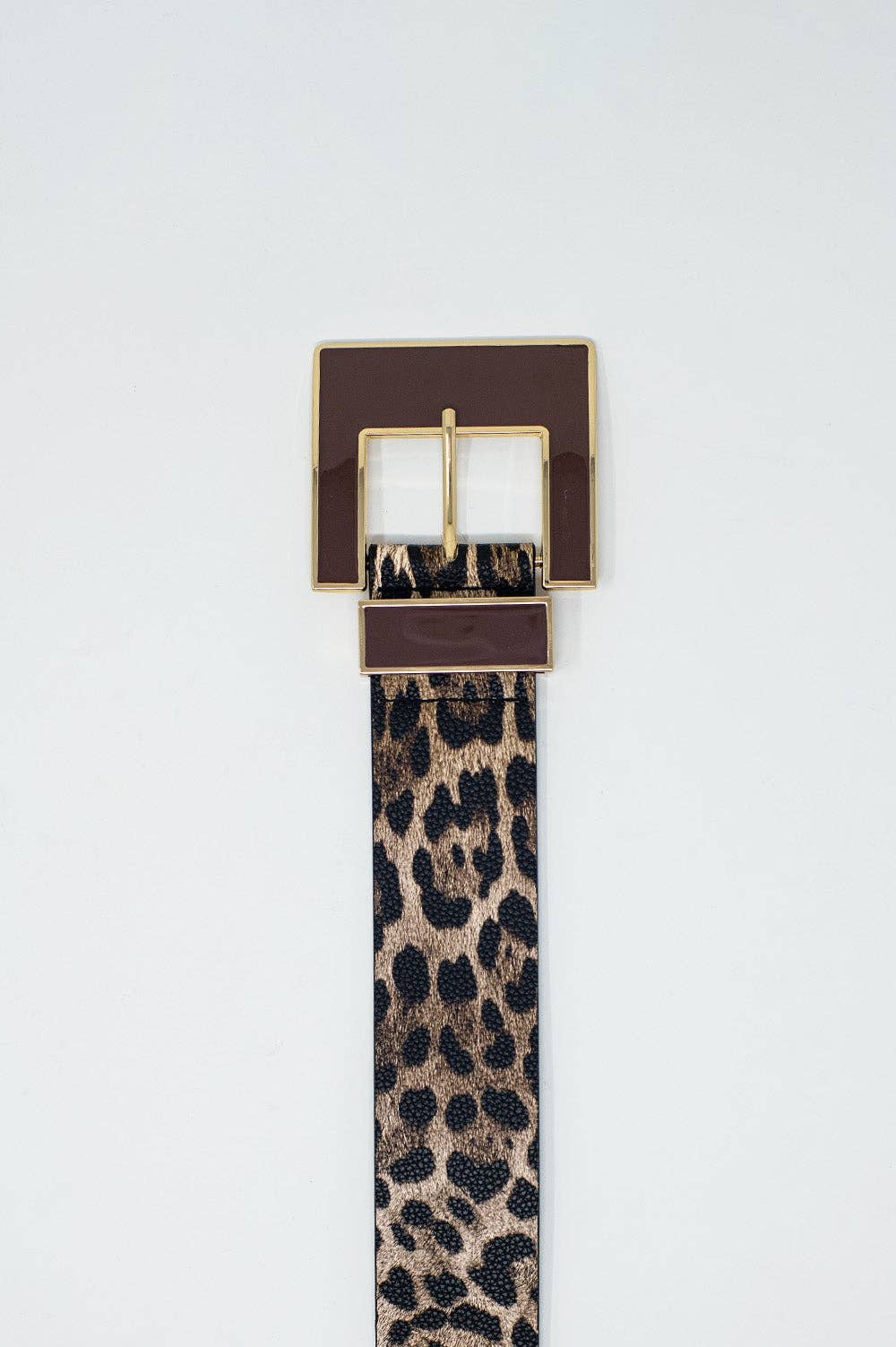 Q2 Wide leopard belt in dark brown with black square buckle