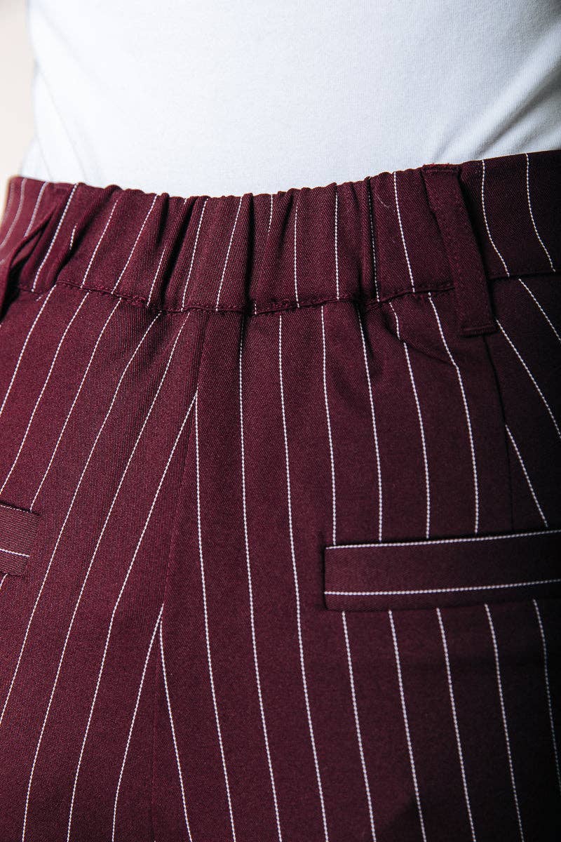 Clourful Rus Pinstripe Straight Pants | Merlot Red