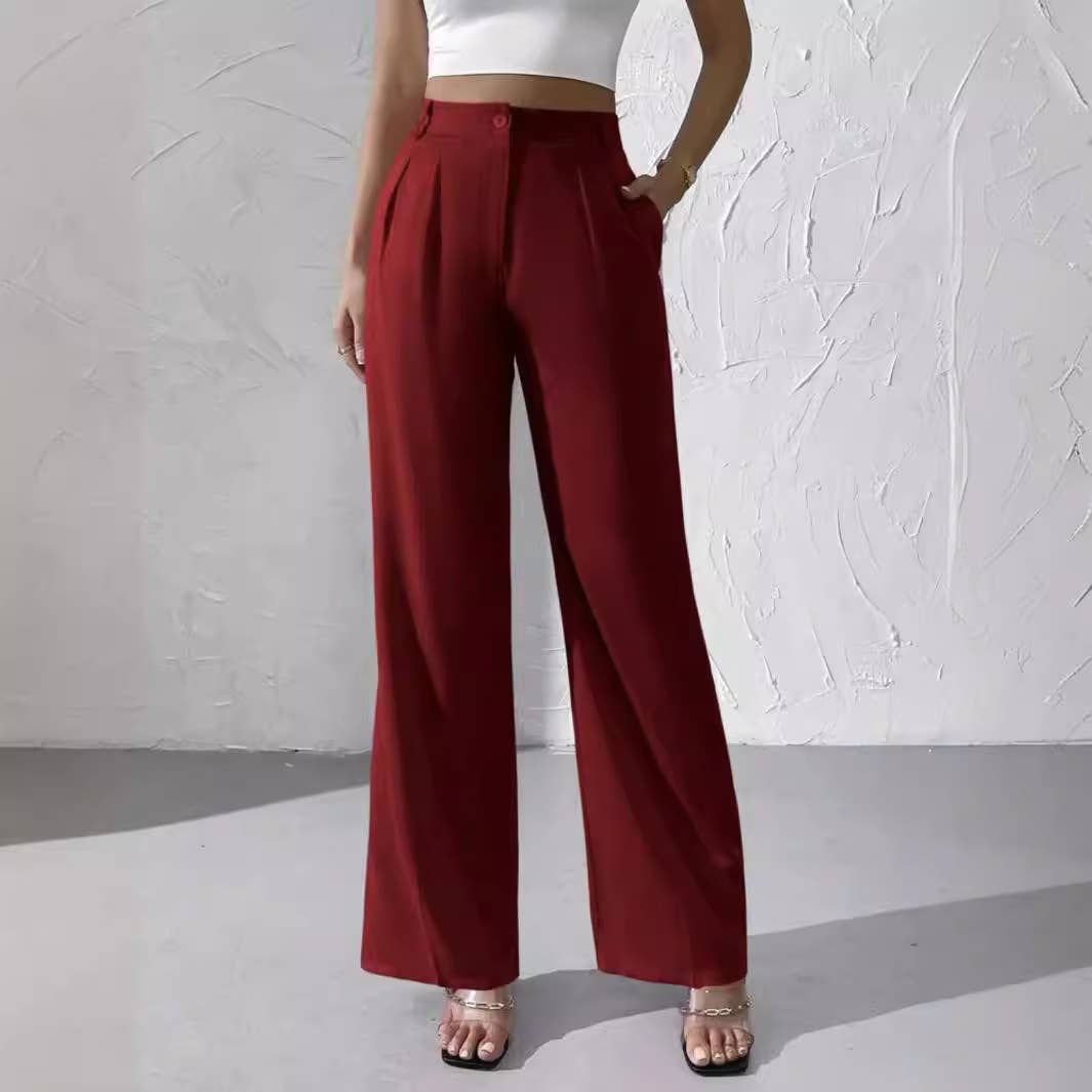 Doublju Elegant solid color dangling wide-leg suit pants