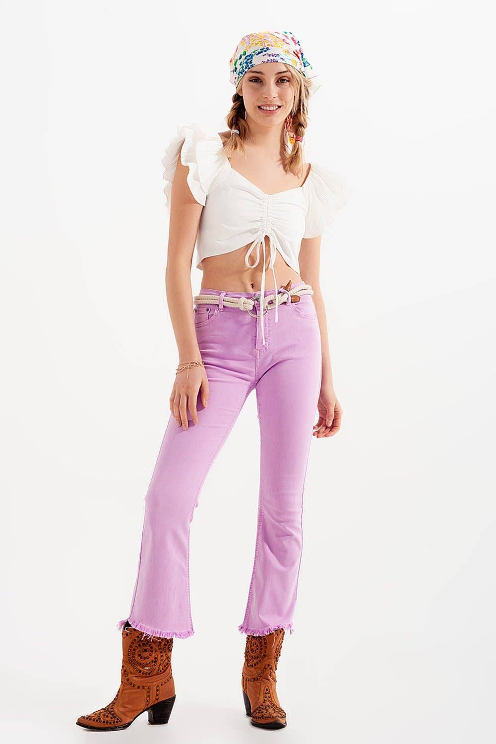 Q2 Straight Pants in pink with wide ankles